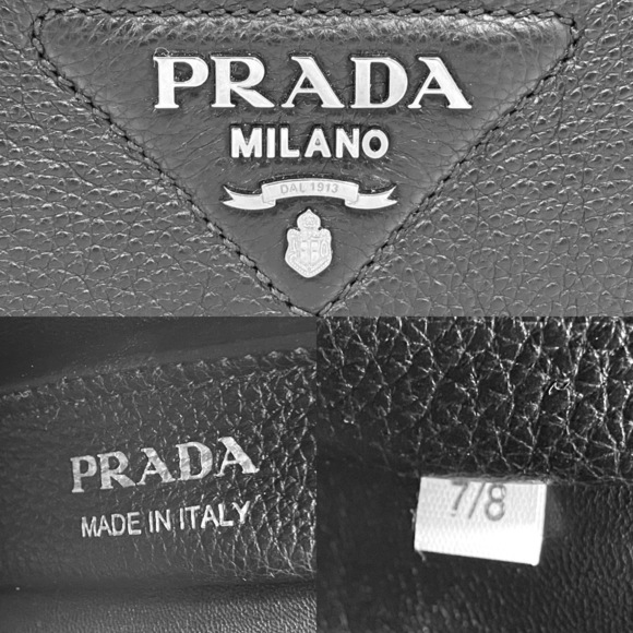 Prada Handbag Triangle Logo Shoulder Bag Leather Black Silver Hardware - Picture 6 of 7